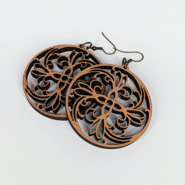 Floral Lacey Swirly Maple Wood Earrings